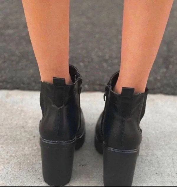 Refresh Black Chunky Lug Sole Slip On Bootie - Image 4