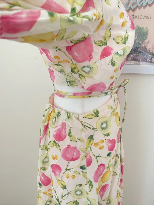 Anthropologie En Saison Ula Midi Dress in Pink Fruits Multi Size Medium - Image 7