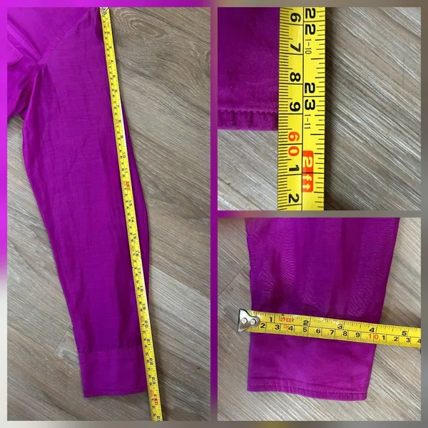 Lauren Ralph Lauren Button Up Shirt Women Large Purple Cotton Silk Utility Light - Image 7