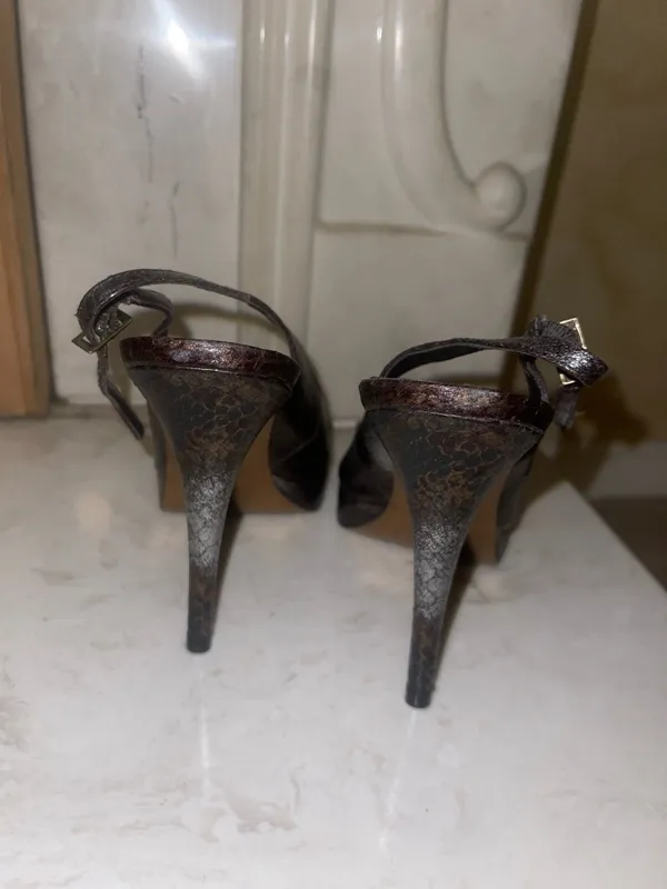 Steve Madden Dark Brown Snakeskin Peep-Toe Slingback Heels - Image 3