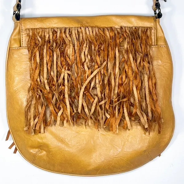 Axcess Fringe Boho Western Tan Vegan Leather Suede Crossbody Bag Handbag - Image 8