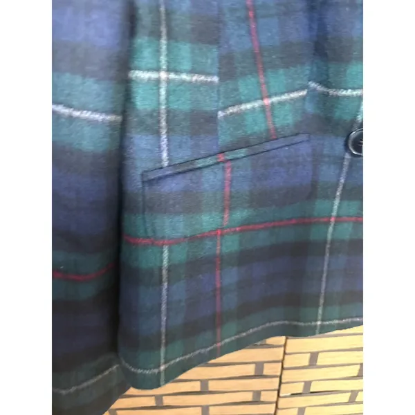 Talbots Blue‎ And Green Fabric Woven In Italy Plaid Blazer Size 2 - Image 4