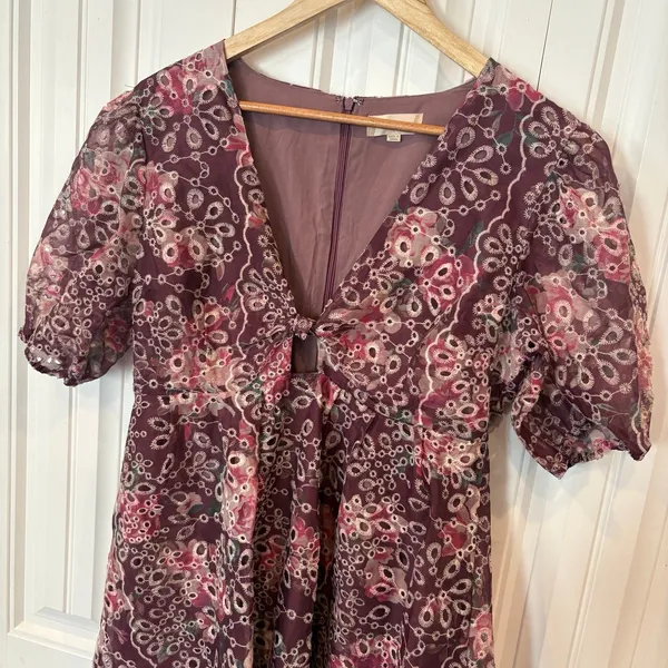Altar'd State Burgundy Eyelet Floral‎ Dress Size Large - Image 2