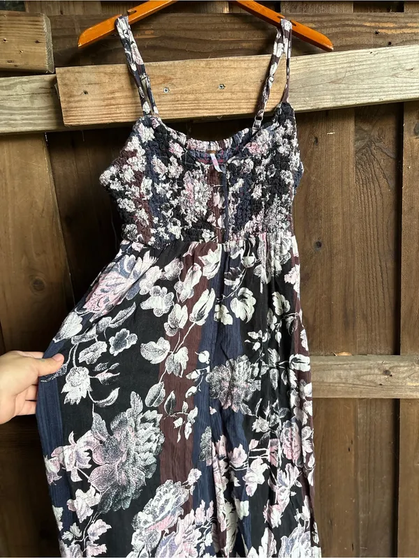 Free People Smocked Patchwork Boho Floral Wide Leg Jumpsuit - Image 4