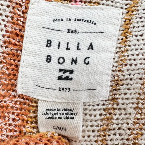 Billabong Baja Knit Hoodie Pink Orange Striped Pullover Sweater Large - Image 3