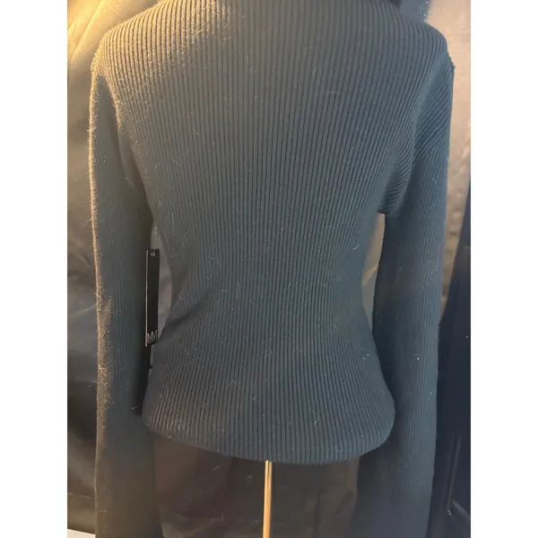 My Michelle Black Ribbed Quarter Zip Sweater Faux Fur Collar Womens Large NWT - Image 5