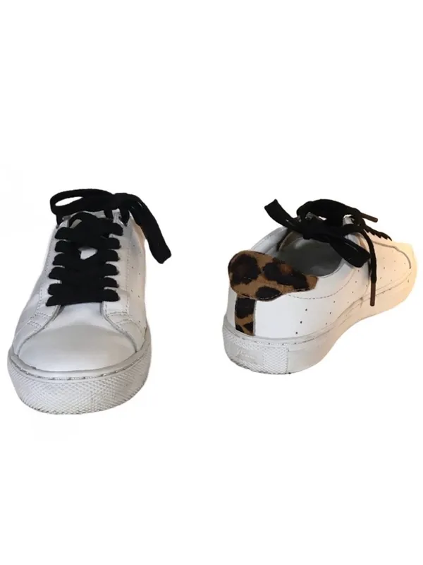 J. Crew "Saturday Sneakers" White Leather & Animal Print Accent Sneakers (6.5) - Image 2
