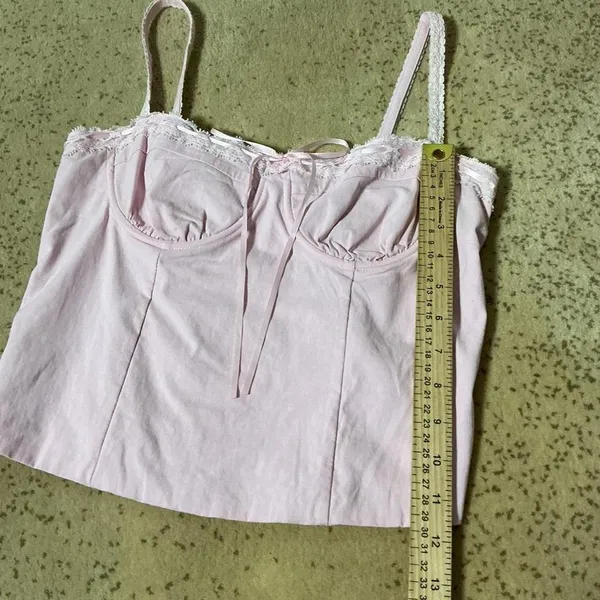 Y2K Beverly and Beck Pink Coquette Lace Trim Bustier Cami Top Smocked‎ Back M - Image 2