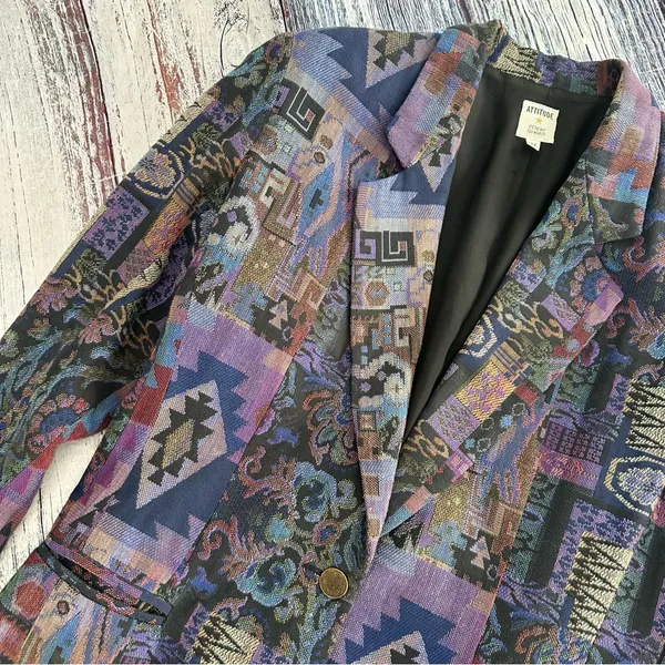 Vintage “Attitude” Women's Multicolor Southwest Patterned Blazer - Image 3