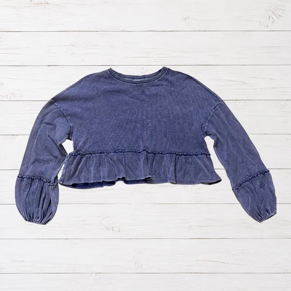 NWT Altar'd State Cropped Mineral Wash Indigo Ribbed Peplum Top S Cottagecore - Image 2