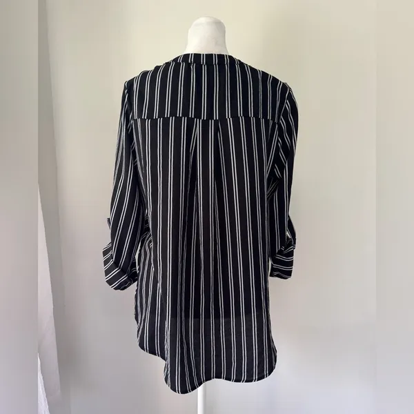 Lynn Ryan Black & White Striped Roll Tab Blouse - Image 5
