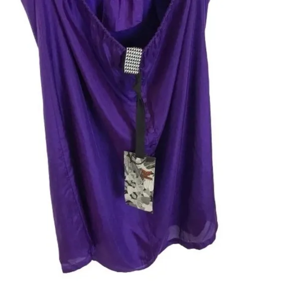 NWT Industry Womens Size Large 100% Silk Royal Purple Halter Neck Mini Dress NEW - Image 5