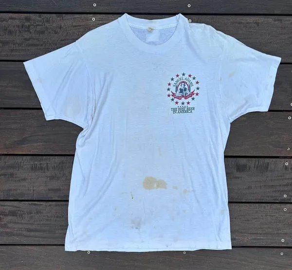 Vintage Screen Stars White Single Stitch Sam Adams Beer Tee Graphic T-Shirt Made in USA - Image 3