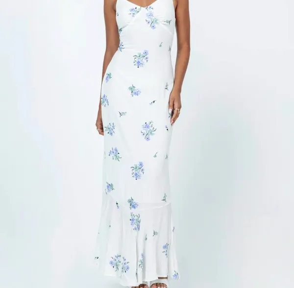 Princess Polly White/Blue Floral Maxi Dress - Image 2
