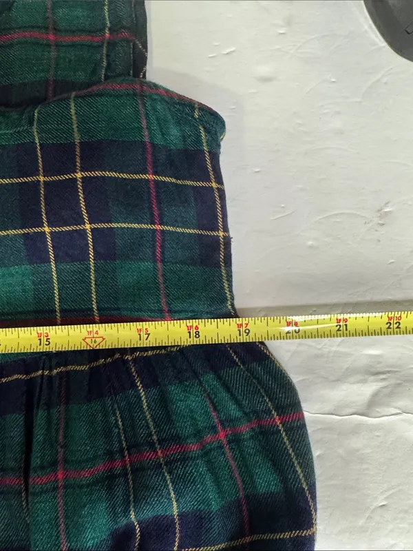 S.Roberts Green and Navy Plaid jumper Midi Dress drop pockets school girl vtg M - Image 7