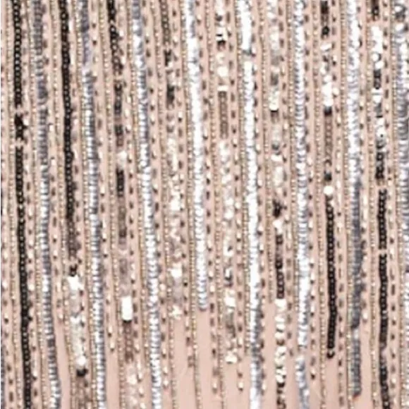 NWT Adrianna Papell Long Beaded‎ V-Neck Gown w/ Cap Sleeves & Waistband – Size 6 - Image 5