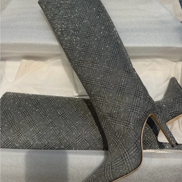 Jimmy Choo Mavis Glitter Plaid Heel Boots 39 - Image 7