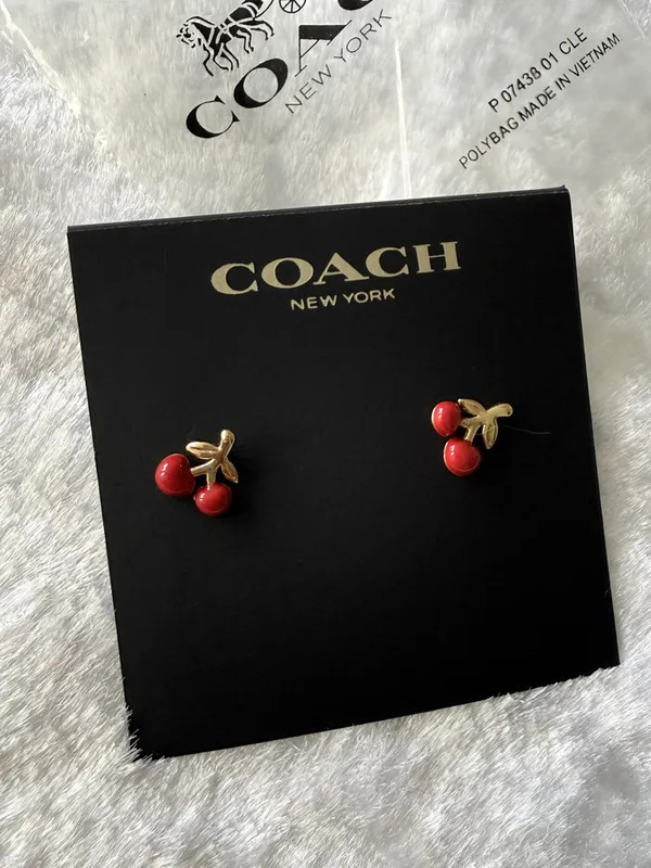 COACH Red Enamel Vintage Charms Cherry Stud Earrings - Image 6