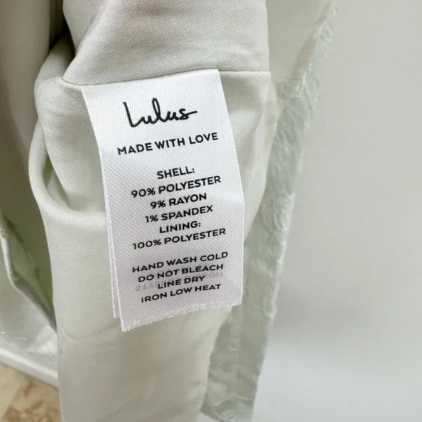 Lulus Precious Allure Light Sage Green Jacquard Tie-Strap Mini Dress Large NWT - Image 9