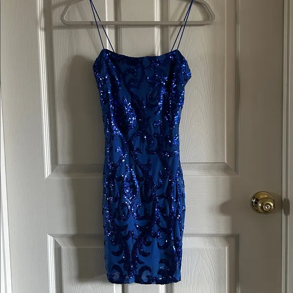 Windsor‎ Blue Sequin Mesh Stretchy Prom Homecoming Mini Dress Size XS - Image 5