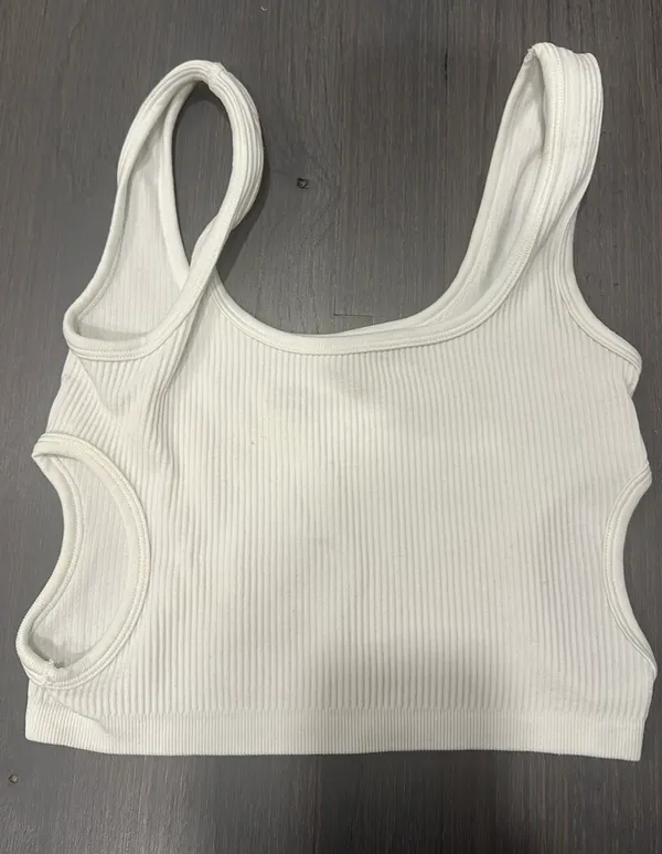 Suzette Collection White Cropped Tank Top With Side Cut Outs - Image 2