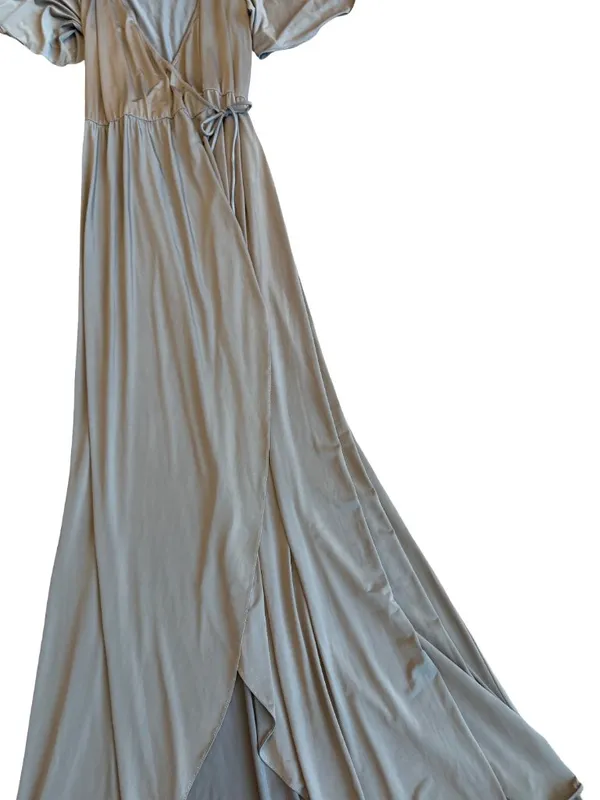 Two Birds Grey Faux Wrap Maxi Dress Flutter Sleeve Long Surplice Medium Women's - Image 9