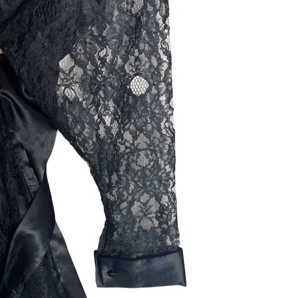 Vintage Gold Label Victorias Secret Satin‎ And Lace Robe Black Whimsigoth M/L - Image 4