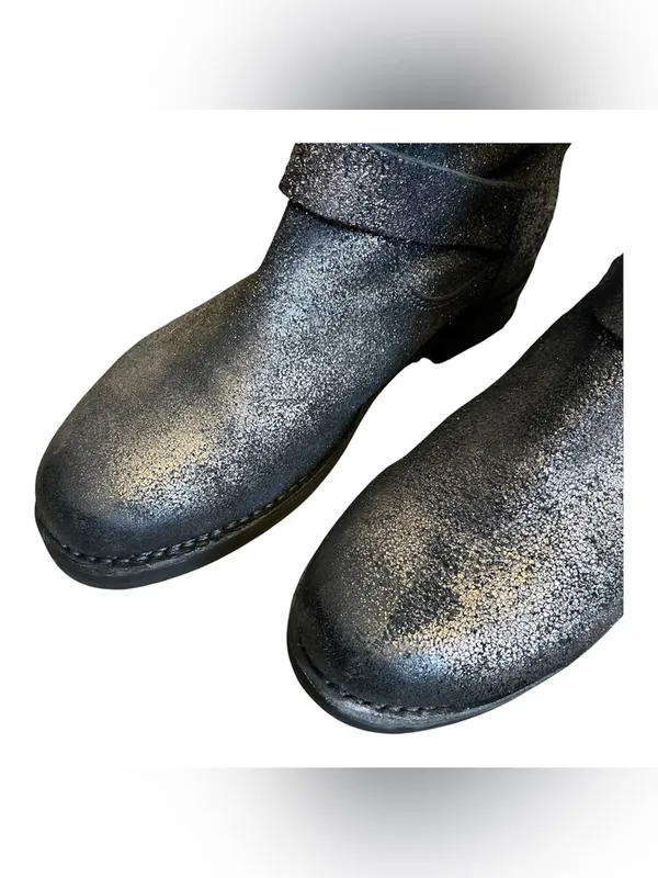 Frye Veronica Boots Size 8.5 Metallic Gold Moto Slip On Booties Black Gold - Image 2