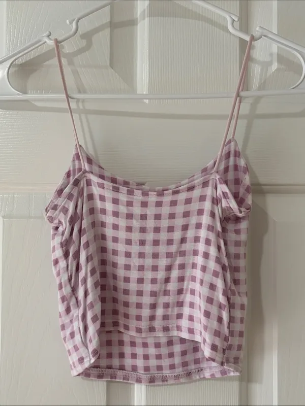 PacSun Light Purple Gingham Spaghetti Strap Cami Crop Top SOFT! - Image 4