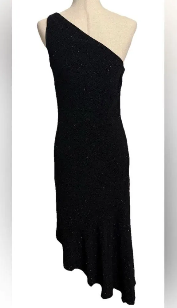 Vintage Jessica McClintock Black Asymmetrical One Shoulder Cocktail Dress - Image 4