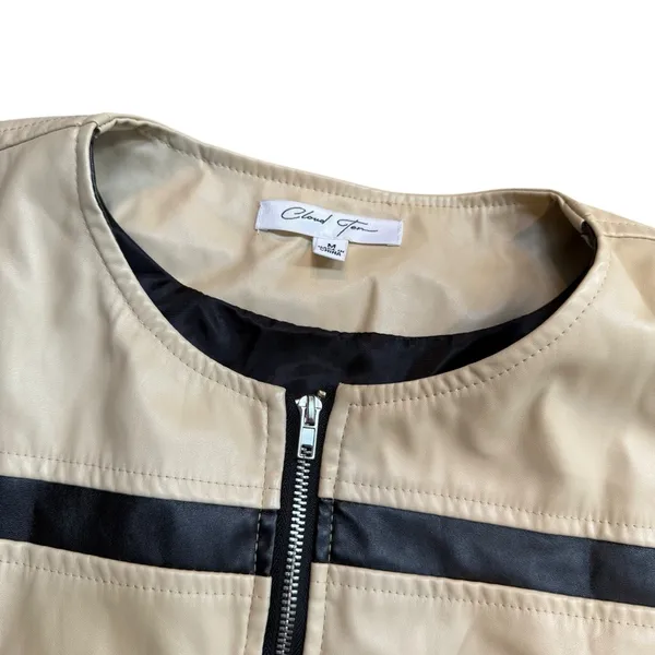 Lane 201 Cloud Ten Women’s Size M Cropped Racer Jacket Black Tan Faux Leather Moto Baddie - Image 3