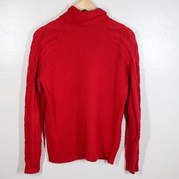 Lauren Ralph Lauren Red Cable Knit Turtleneck Sweater‎ Women's Size L Cotton - Image 5