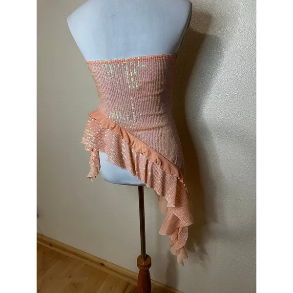 Free People Taylor Sequins Asymmetric Ruffle Tube Top WOMENS MEDIUM peach orange - Image 3