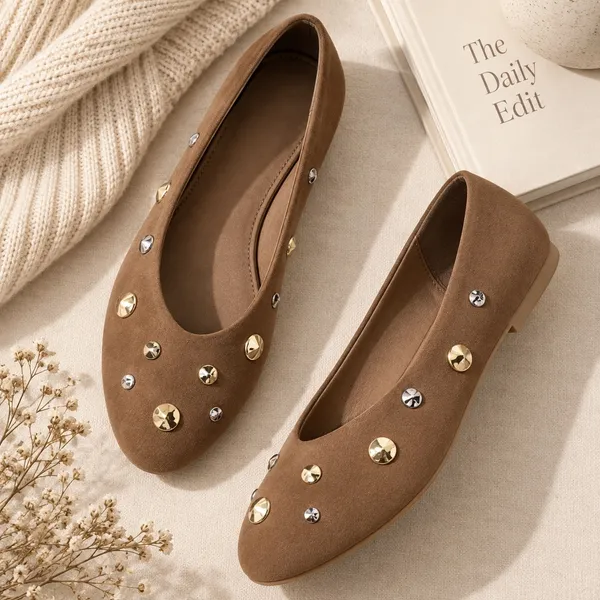 A New Day Sammie Studded Ballet Flats Dark Taupe Memory Foam 7.5 NEW - Image 2