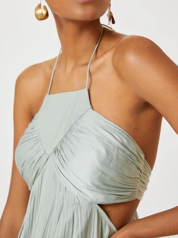 Anthropologie Women’s Halter Neck Tie Back Flowy Maxi Dress Sage Green Size M - Image 4