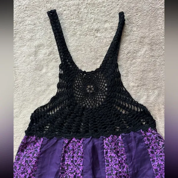 FREE PEOPLE Women’s Purple Silk Open-Crocheted Top Tie-Back Size‎ Small - Image 3