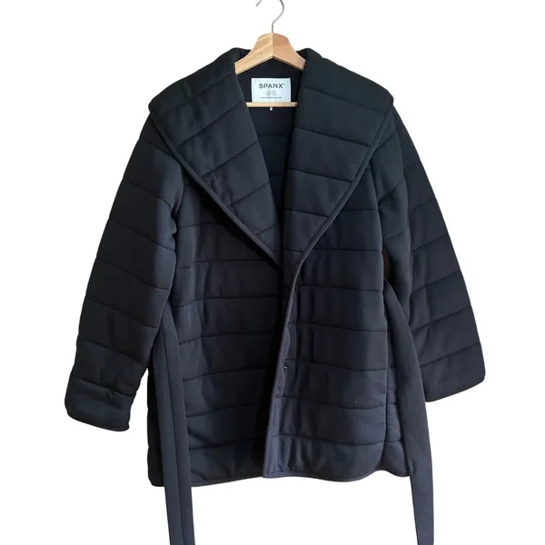 SPANX AirEssentials black puffer pillow coat belted women's size medium thick‎ - Image 2