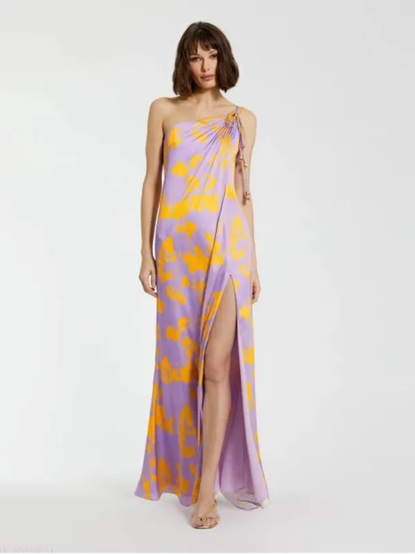 NWT Mac Duggal 68771 Orchid Floral Printed One Shoulder Maxi Dress S - Image 2