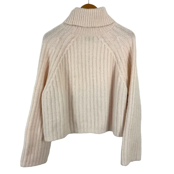 Zara Cream Light Pink Wool Alpaca Blend Ribbed Knit Turtleneck Sweater Medium - Image 11