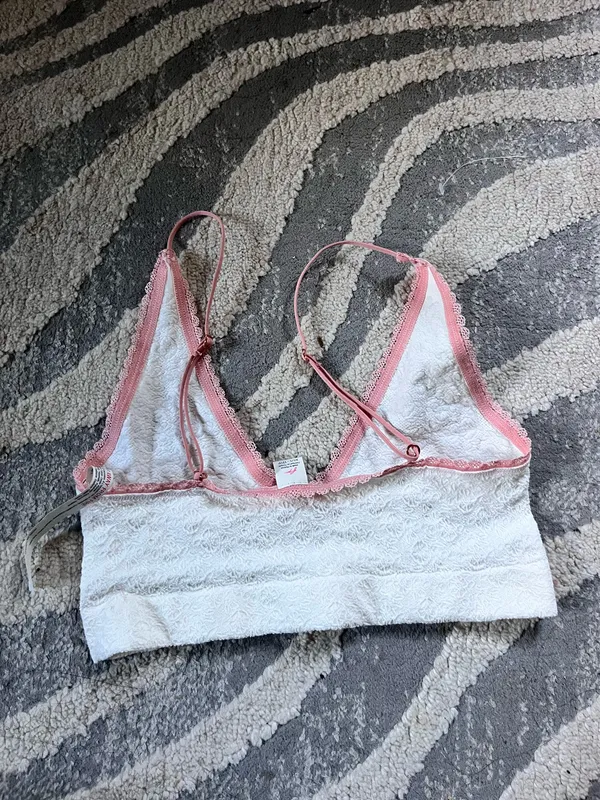 Free people movement white lace bralette with pink trim - Image 2