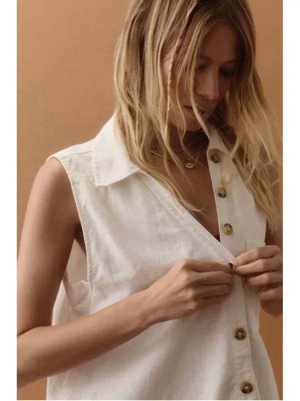 Anthropologie Pilcro Sleeveless V-Neck Linen Flounce Mini Dress XL Coastal Boho - Image 4