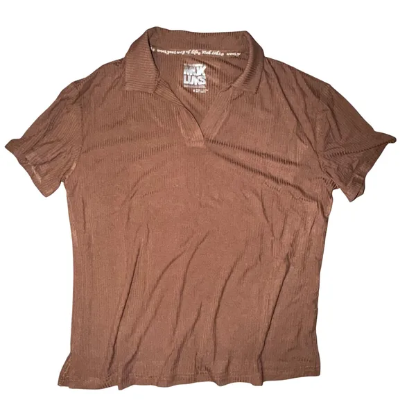 Muk‎ Luks Womens Brown Ribbed Knit Lounge Set Polo Top and Pants Small A685249 - Image 2