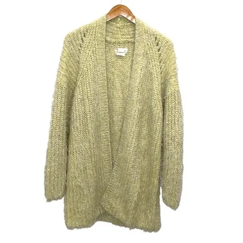 Anthropologie Womens Larkin Shimmer Metallic Fuzzy Eyelash Cardigan Yellow Large - Image 2