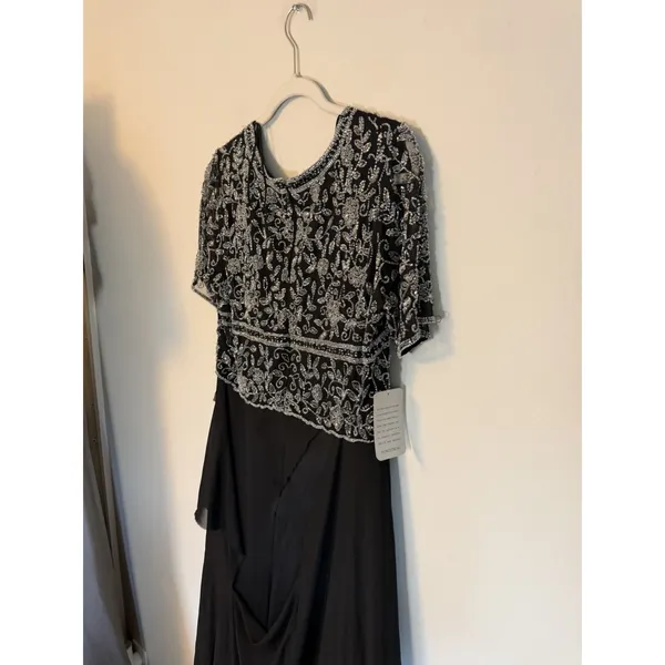 Pisarro Night Short Sleeve Long Beaded Gown Black Sz 10 NEW READ - Image 15