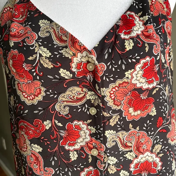 Floral Paisley Print Cami Top Button Down Sleeveless Peplum Tank Blouse Large - Image 2