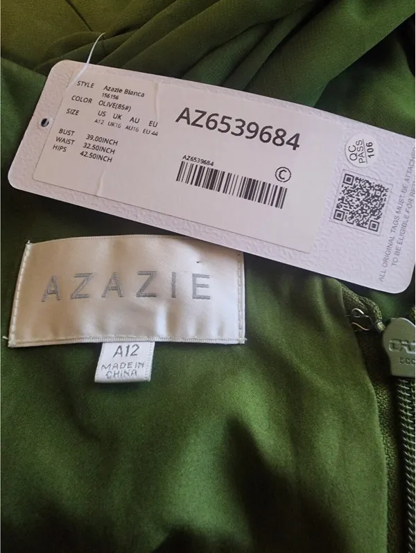NWT Azazie Bianca Olive Green Sleeveless Maxi Slit Dress Size A12 - Image 6