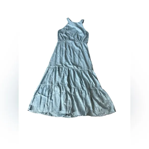 NWT Lulus Celebration Charm Blue Satin Jacquard‎ Halter Midi Dress - Image 4