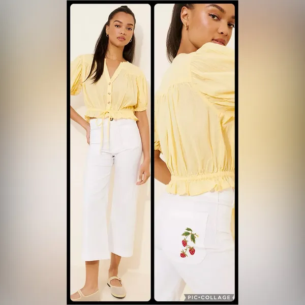 Anthropologie NWOT Maeve The Colette Cropped Wide-Leg Pants: Embroidered Edition - Image 2
