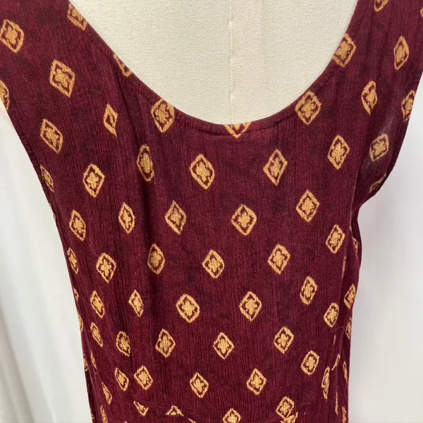 Vintage Rabbit Rabbit Rabbit Rayon Slip‎ Dress Womens M USA Made Maroon Gold - Image 10