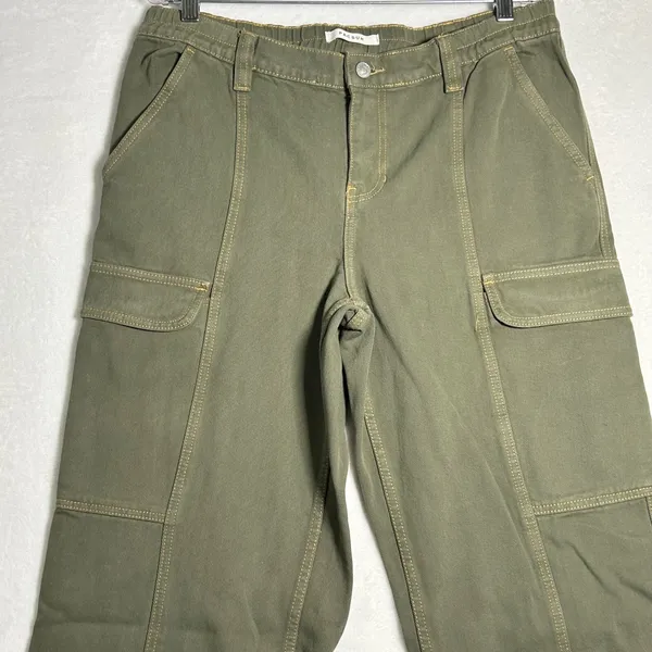 Pacsun Low Rise Puddle Cargo Pants Olive‎ Green Women's Size L Wide Leg - Image 8